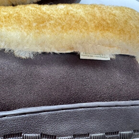Great Northwestern Men's Brown Suede Leather Shearling Slip On Slippers sz 11 - Picture 10 of 11